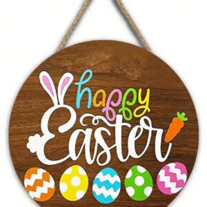 Easter Bunny egg party decorations, wooden circular signs, festive atmosphere doorplates